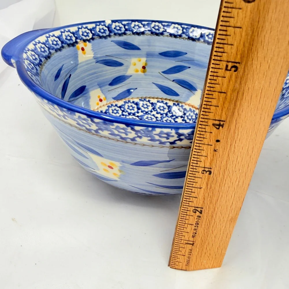 Temp-tations Old World Blue Ceramic Mixing Bowls Set of 2 1.5QT 1QT *flaws* see